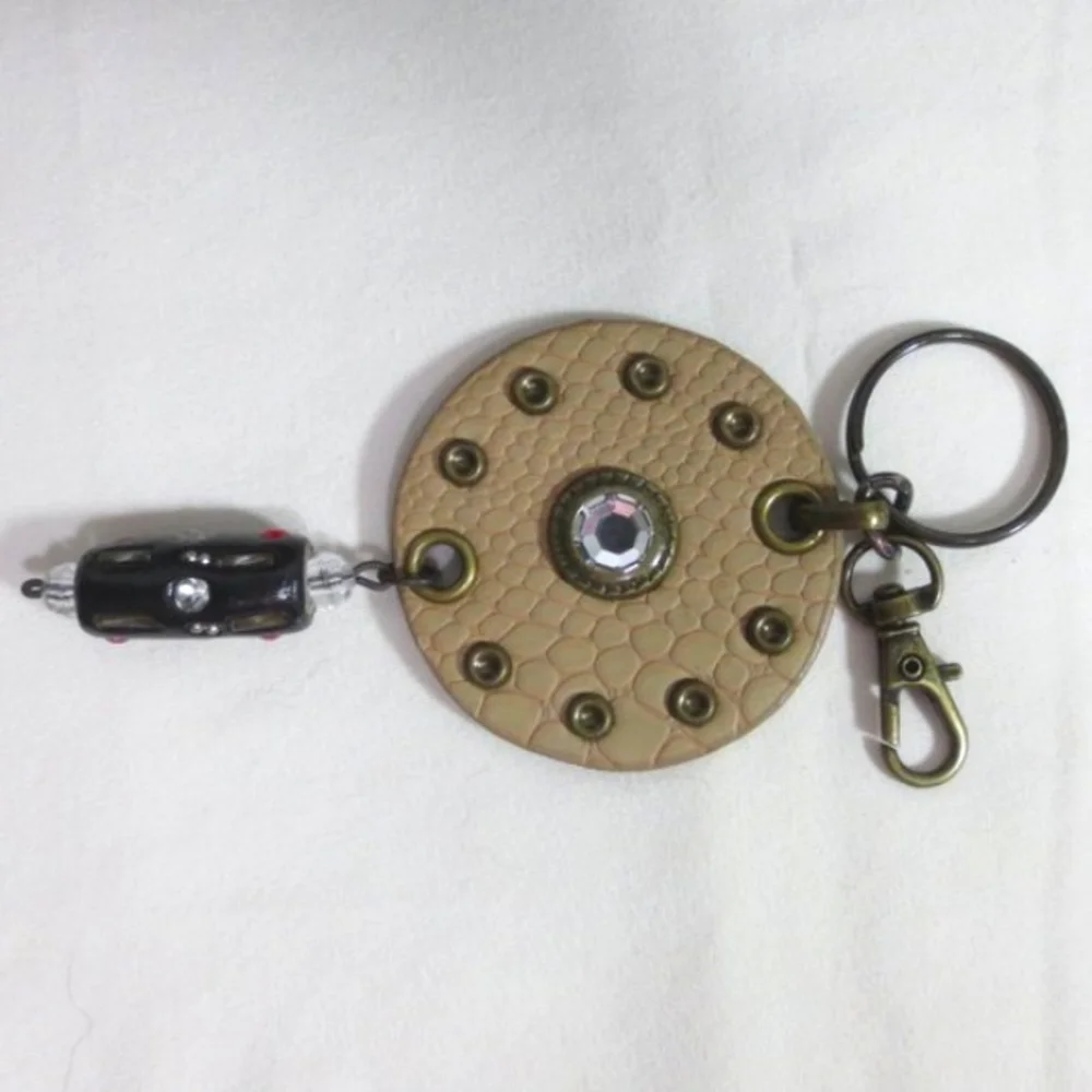 New Handmade Keychain Bag Charm Beaded Boho Faux Leather Rhinestone Swivel Clip